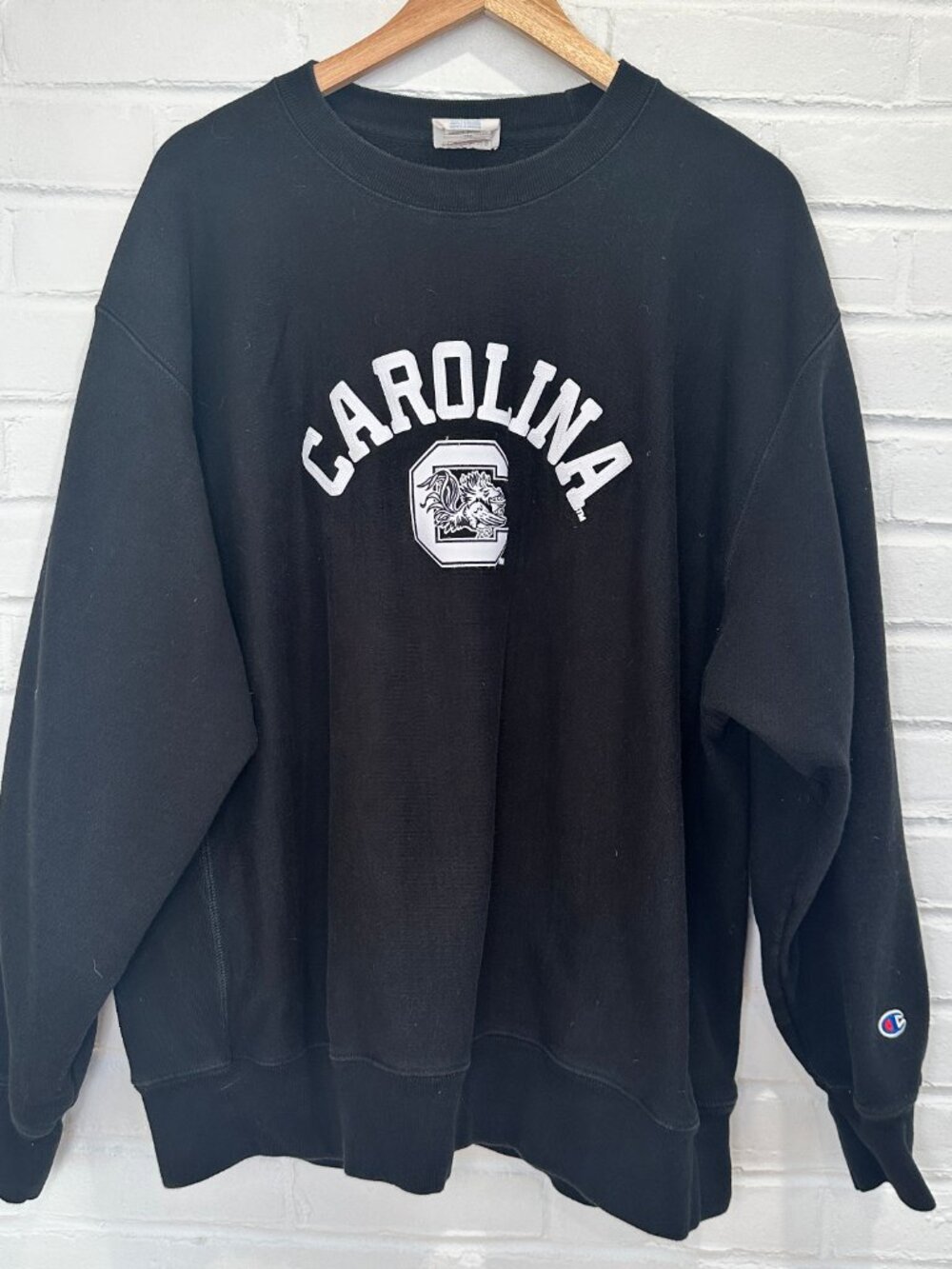 Champion Black 'Carolina' Crewneck Sweatshirt with White Applique